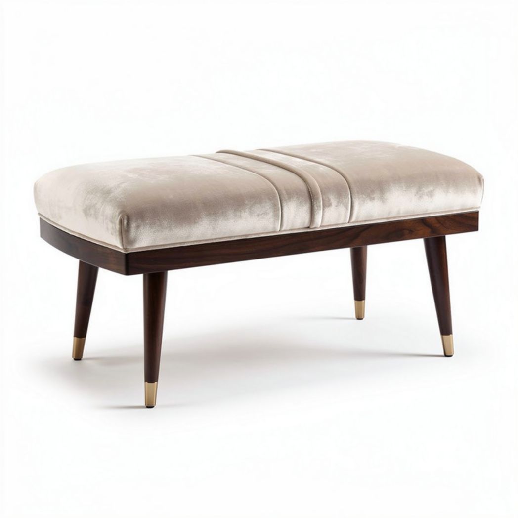 Panchina in velluto beigem collezione moderna dimensioni 100 x 40 x 45cm