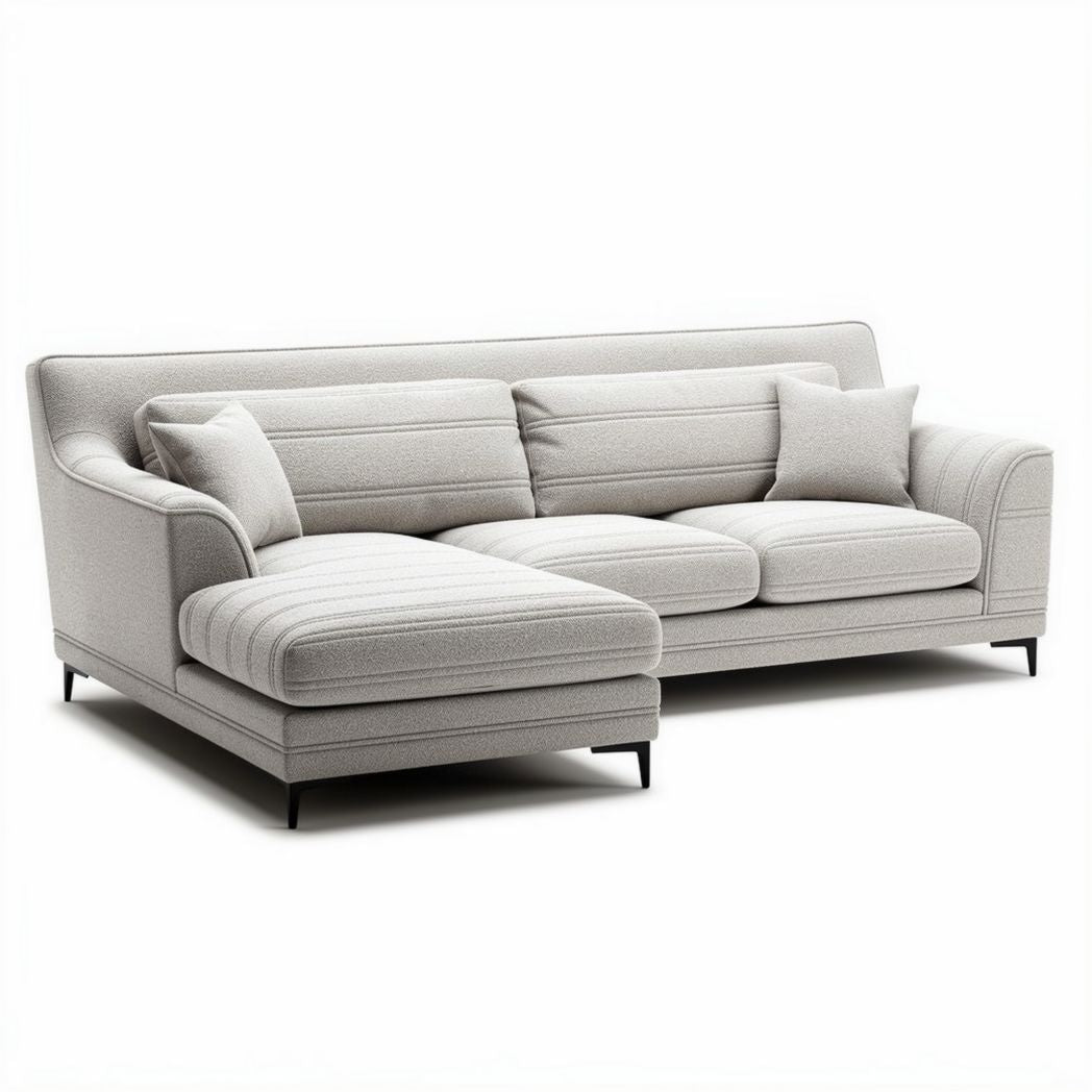 Divano angolare in tessuto grigio chiaro 220 x 90 x 80cm con cuscini inclusi