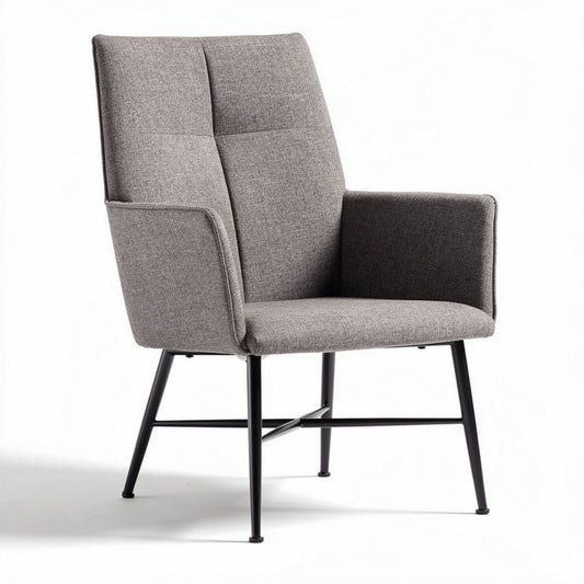 Poltrona moderna in tessuto grigio con struttura in metallo nero 80 x 70 x 85cm
