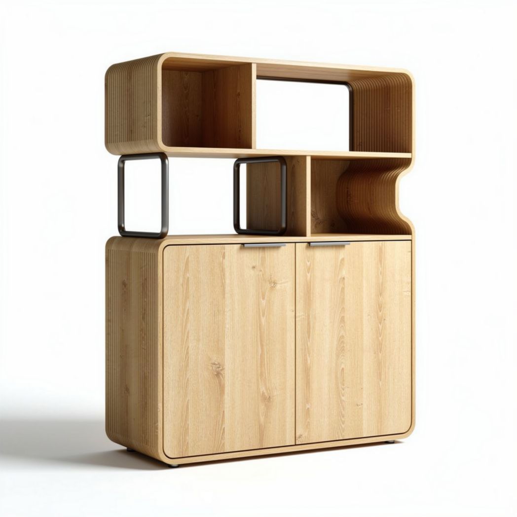 Mobile contenitore in legno naturale 90 x 40 x 120cm con spazi aperti e ripiani
