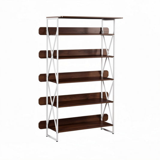 Scaffale in legno scuro e metallo bianco dimensioni 180 x 80 x 40cm