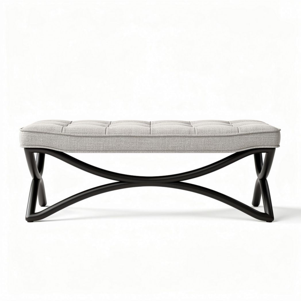 Panchetta in tessuto grigio con struttura in legno per interni 120 x 50 x 45cm