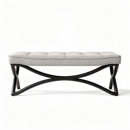 Panchetta in tessuto grigio con struttura in legno per interni 120 x 50 x 45cm