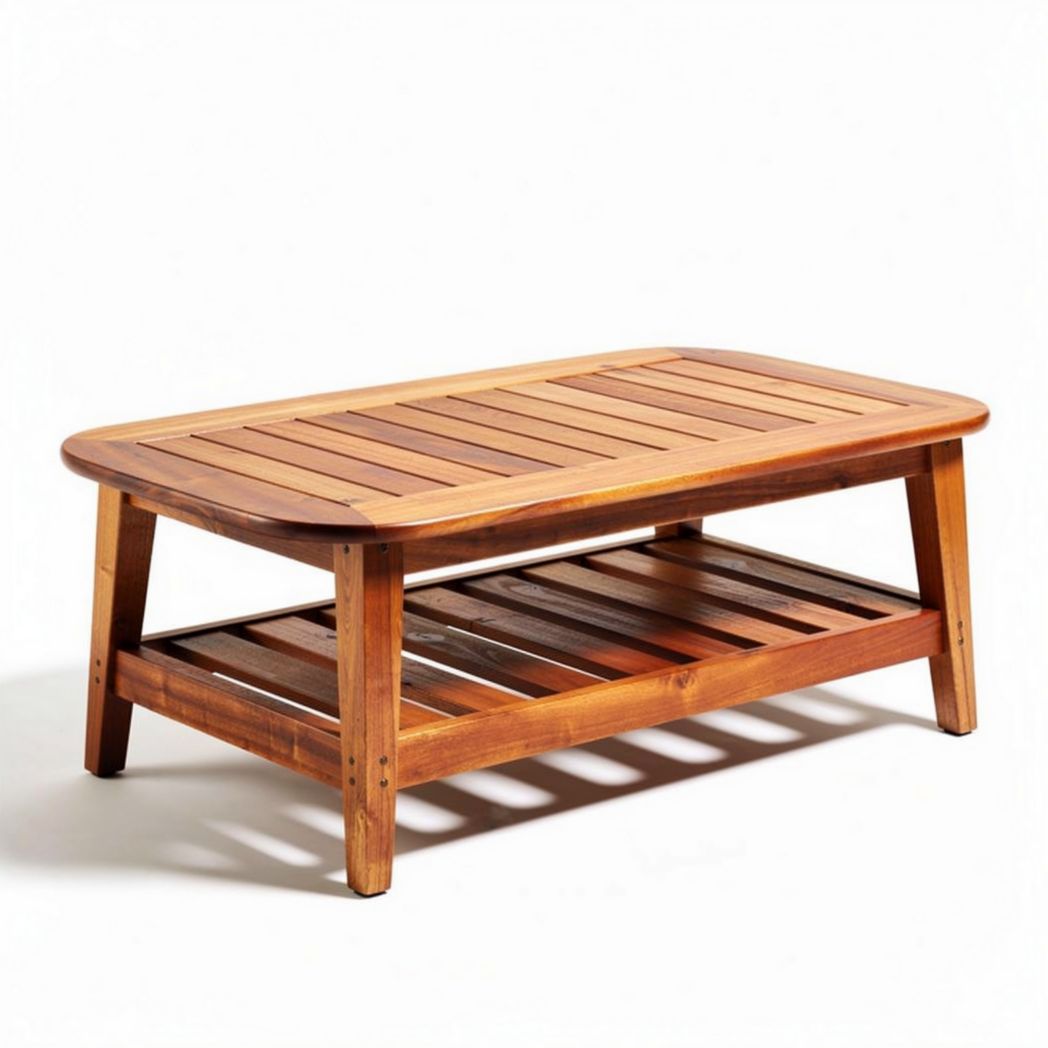 Tavolino da caffè in legno di acacia con ripiano inferiore 100 x 60 x 45cm
