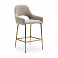 Sgabello alto in tessuto beige con gambe in metallo dorato 45 x 50 x 100cm