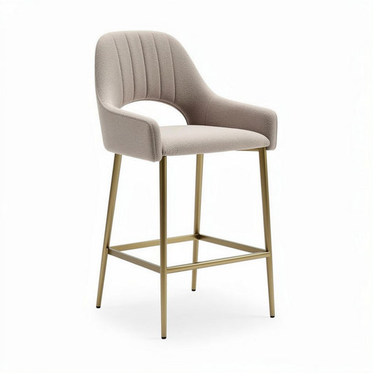 Sgabello alto in tessuto beige con gambe in metallo dorato 45 x 50 x 100cm