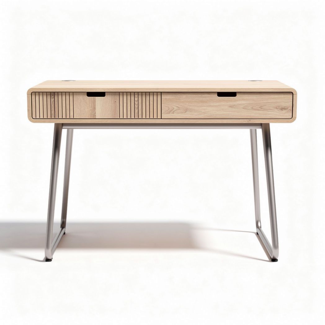 Scrivania in legno di rovere con due cassetti e struttura in metallo 120 x 60 x 75cm