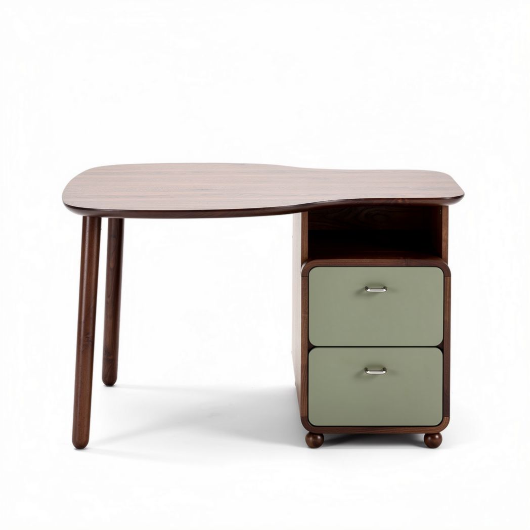 Scrivania in legno marrone con cassetti verdi dimensioni 120 x 60 x 75cm