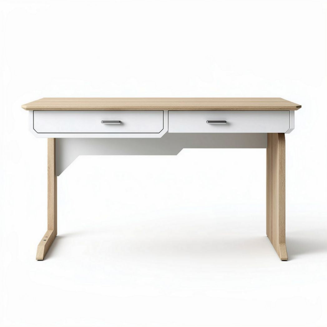 Scrivania in legno con due cassetti dimensioni 120 x 60 x 75cm bianca e naturale